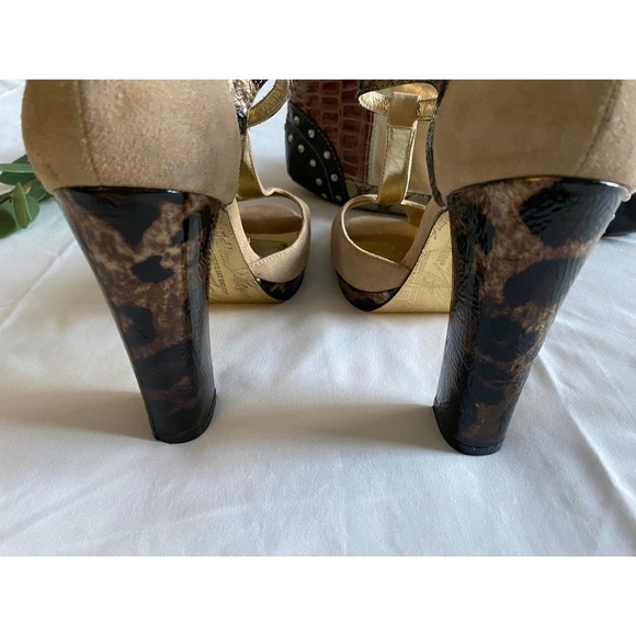 Block Heels Pumps 7.5 Peep Toe Suede Leopard UNIQUE - Picture 9 of 9